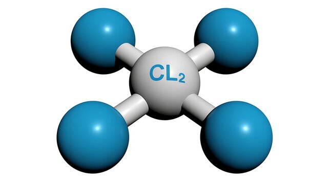 Chlorine molecule, CL2, chemical structure, molecular model, chemistry, science, blue and gray