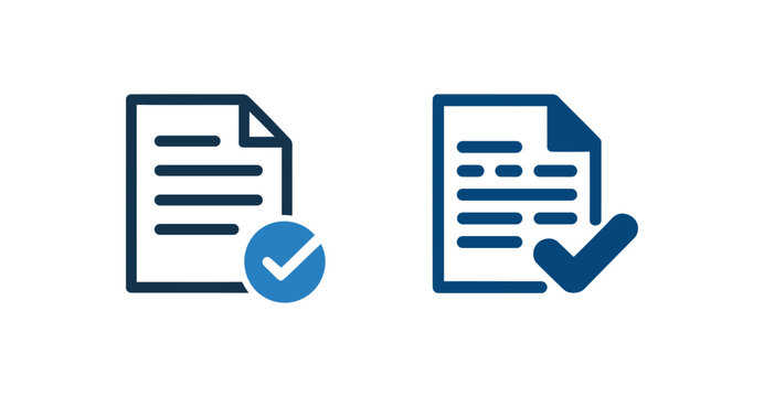 Document approval vector icons with checkmark symbols for business