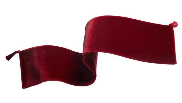 Deep red velvet ribbon with tasseled ends, isolated on transparent background