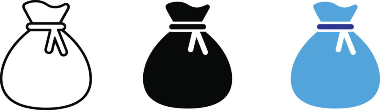 Canvas sack pouch drawstring product container vector illustration icon pack for storage