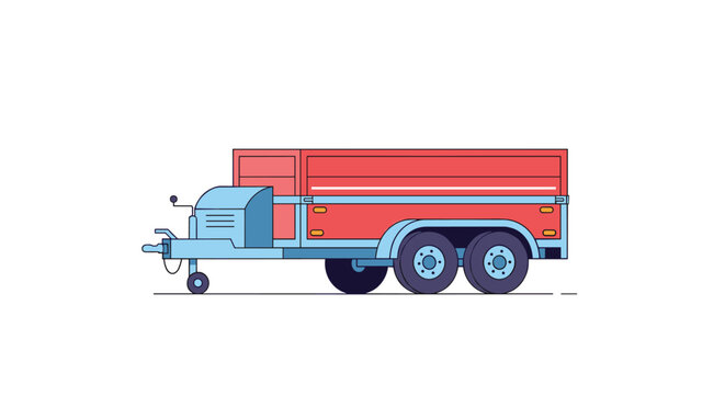 Cargo trailer illustration with a red container body and blue chassis designed for heavy duty transportation tasks.