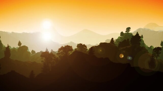 Summer Mountains Landscape Animation
Summer season background with wild mountains landscape animation of sky and warm sun shining on a parallaxe motion effect