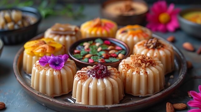 Keto desi sweet mithai alternative sugar free almond based dessert colorful presentation modern healthy concept