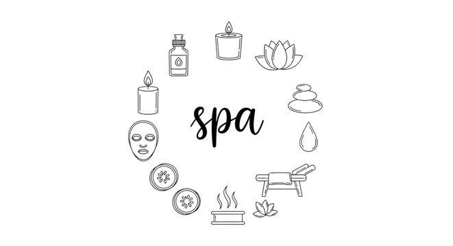 Spa logo with wellness icons.