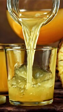 Pineapple juice is poured into a glass. Filmed is slow motion 1000 fps. High quality FullHD footage