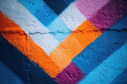 Close-up of urban brick wall with abstract geometric graffiti