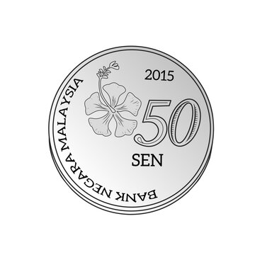 Malaysia 50 Sen Coin with Hibiscus Flower