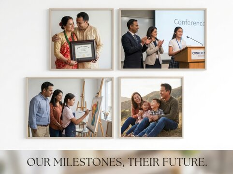 Collage of family moments including graduation artistic pursuits and joyful togetherness