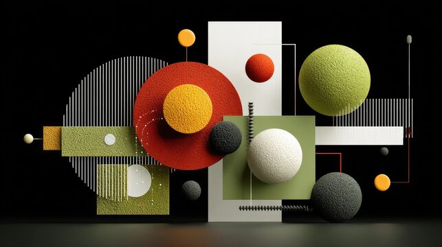 3D spheres with contrasting textures and colors on balance scale in dark studio setting