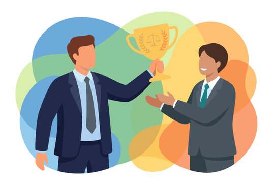 Successful Lawyers Celebrating Legal Victory with Golden Trophy Cup