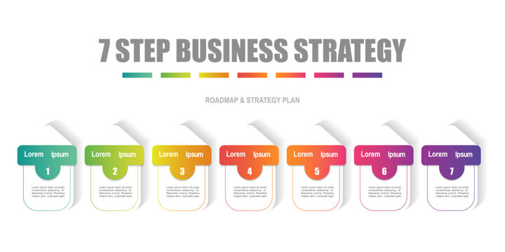 infographic elements template, business concept with 7 steps,  arrow shapes design with multi gradient color  label for workflow layout, diagram,  vector