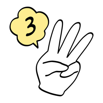 手描きの指差し数字　3