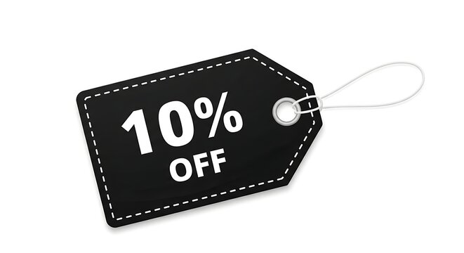Black discount tag showing ten percent off sale promotion