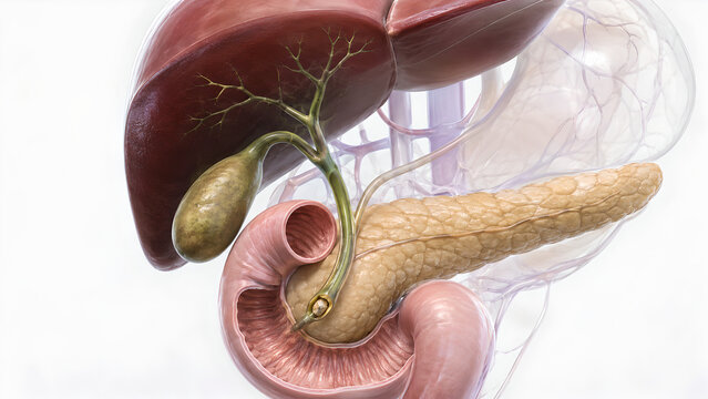 Choledocholithiasis Common Bile Duct Stone 3D Medical Illustration for Digestive Health and Patient Education