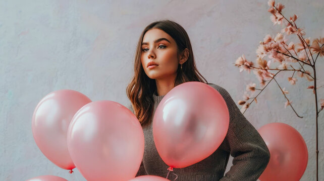 Woman with Pink Balloons