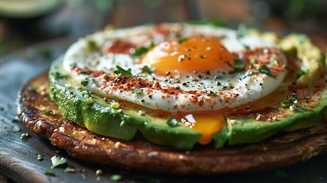 Keto breakfast macro egg yolk avocado texture ultra detailed close up food photography shallow depth