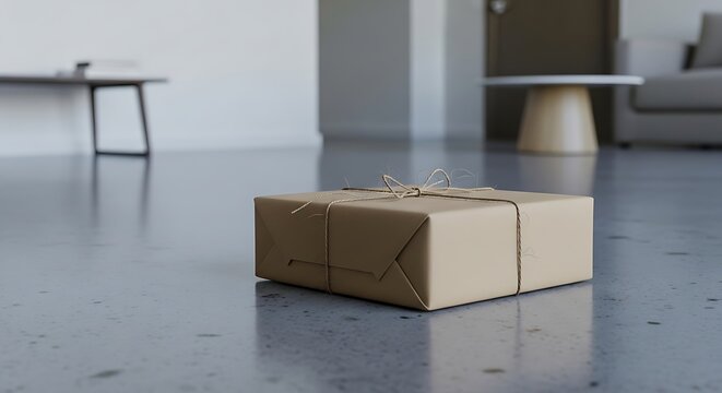 Brown Paper Wrapped Package on Concrete Surface