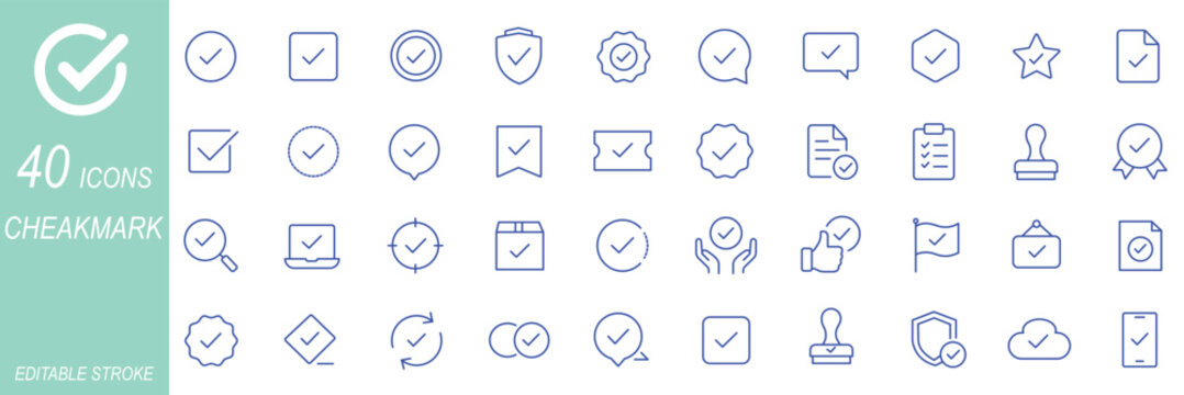 Check tick mark icon set. Cross box x check mark checkbox v list vector draw hand drawn sketch doodle brush marker checklist symbol wrong right circle. Vector Illustration
