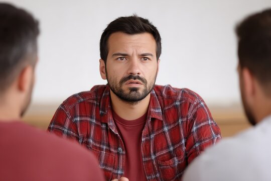 Serious businessman discussing financial matters in modern office meeting