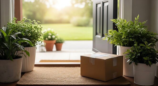 Package Delivery Arrives at Home Front Door