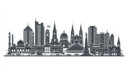 Fototapeta premium Minimal Kampala Skyline Silhouette Vector Featuring Famous Uganda City Architecture