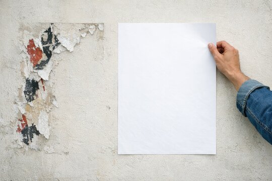 A person holds a piece of paper against a wall, perhaps referencing important information or making a note