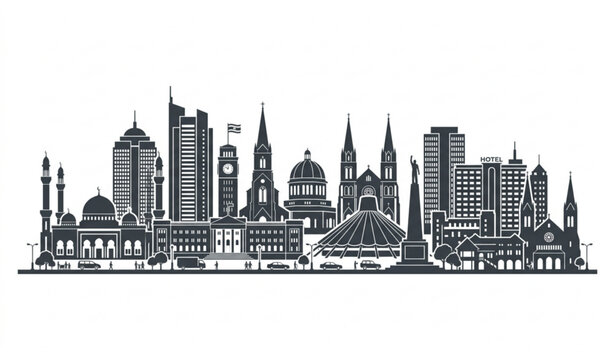 Minimal Kampala Skyline Silhouette Vector Featuring Famous Uganda City Architecture