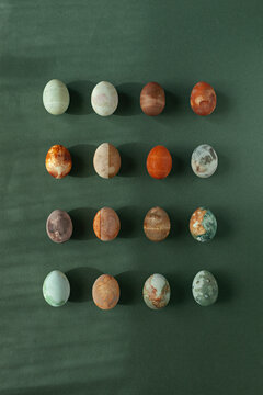 Directly above shot of decorative eggs with colorful patterns