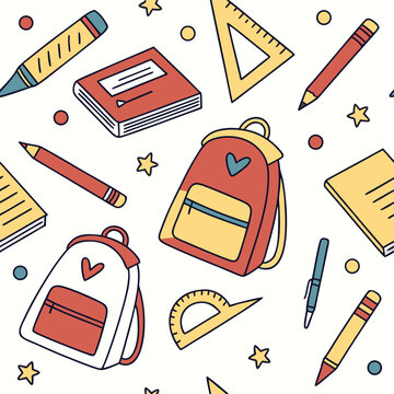 Cute School Supplies Seamless Vector Pattern