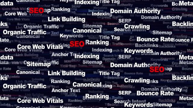 SEO Seamless Endless Keywords Animation, Background, Loop
