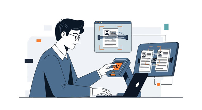 Professional using technology for data analysis and applicant screening