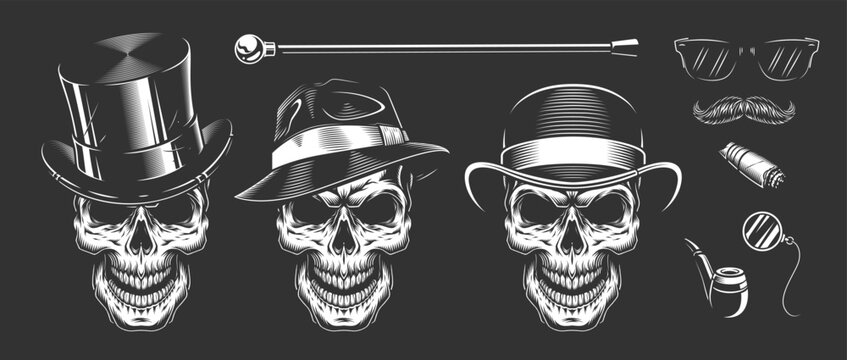 Hatted skulls and props