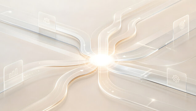 Abstract visualization of optimized business process mapping and service design. Flowing, interconnected pathways
