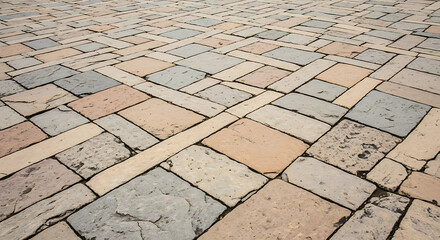 Fototapeta premium Abstract stone paving pattern design with textured squares and rectangles transparent background
