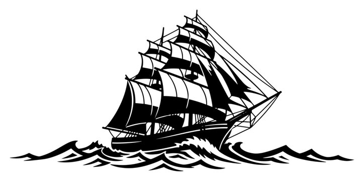 Majestic sailing ship galleon on ocean waves vintage nautical vessel illustration