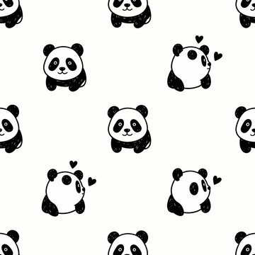 Cute Cartoon Panda Illustration Seamless Pattern Vector