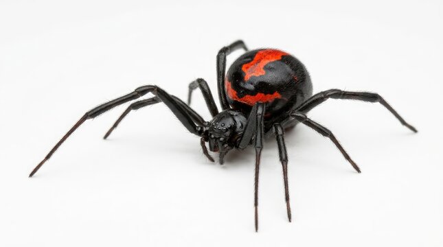 Venomous Black Widow Spider Standing on White Background