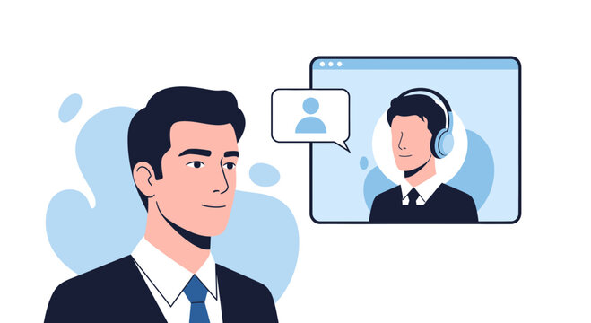 Business Communication Concept: Person Talking on Video Call with Colleague