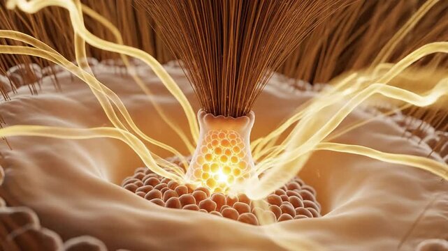 Dynamic Cellular Structure With Energy Flow And Hair-Like Filaments, Ideal For Biological Research And Medical Illustrations