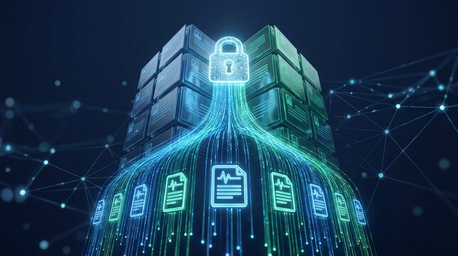 Digital Security Futuristic Data Encryption and Protection Concept.