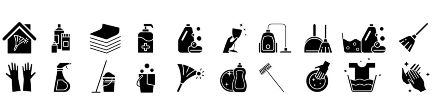 Cleaning icon vector set. Purity illustration symbol collection. Housekeeping illustration sign or logo.