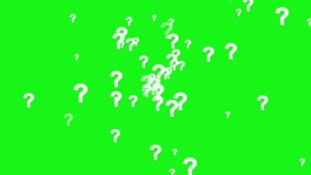 animation of a lot of white question mark moving on green screen background, White question marks falling down on black alpha background,
Question mark depth pixel art prores 4k,