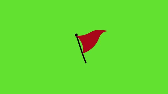 Animated red flag waving with flat cartoon design on green screen and white background. Looping flag motion graphic for warning, goal, achievement, sports, and social media content