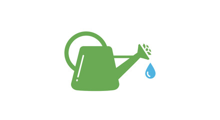 Obraz premium Minimalist graphic of a green watering can with a water droplet illustration on white background