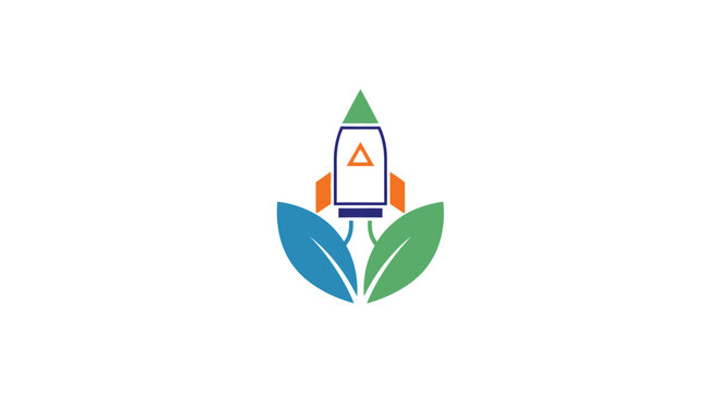 Rocket launch integrated with leaf elements forming a modern eco-friendly logo design