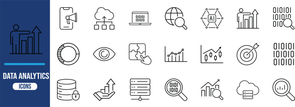 Big data analytics technology icons. cloud icon set, graph icon set, database icon set