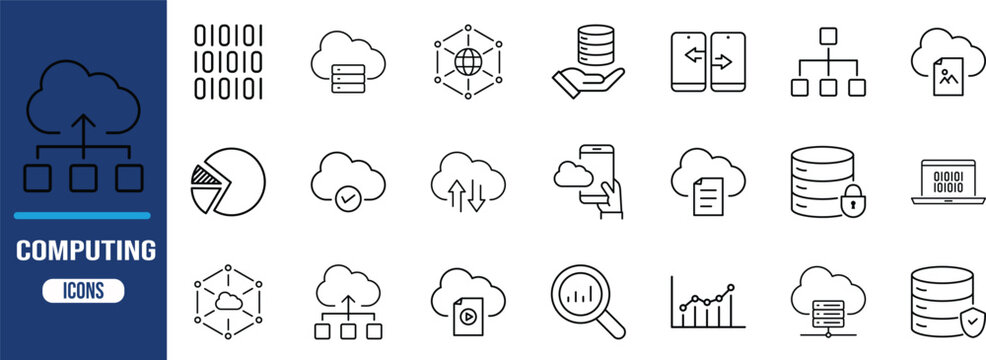 Cloud computing data network technology icons. cloud icon set, database icon set, server icon set