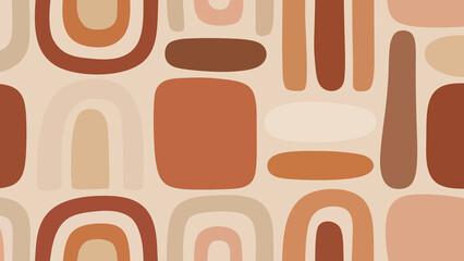 Abstract boho seamless pattern with organic shapes, arches, and geometric elements in warm earth tones © Sumon