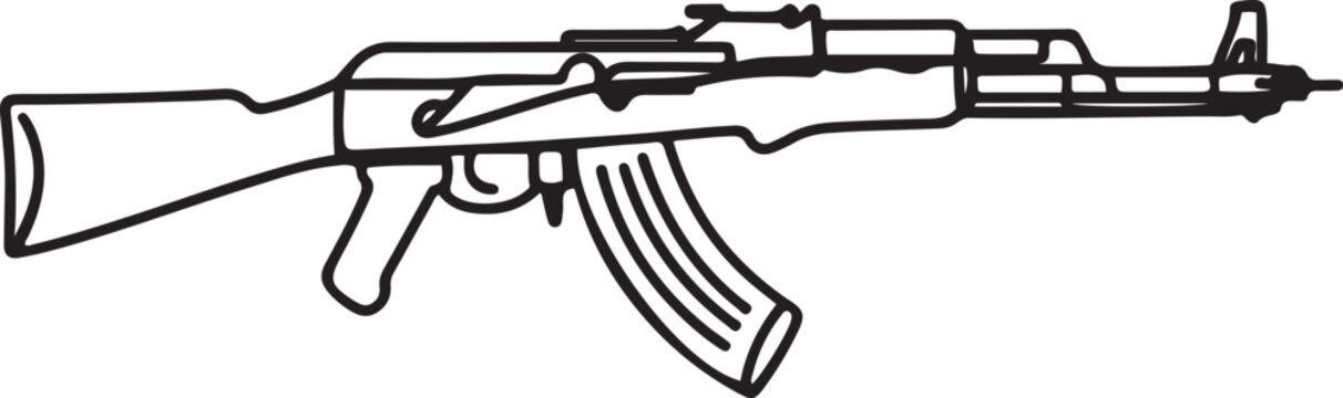 Assault rifle AK 47 one line continuous drawing. Various modern weapons.one line Art icon drawing vector