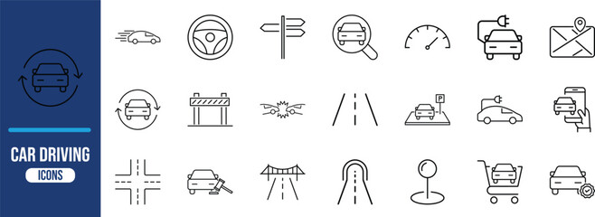 Car driving and road navigation icons. car icon set, steering wheel icon set, road icon set © Ayub